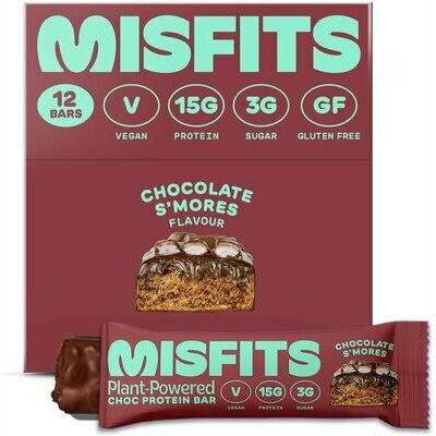 12 Barres Protines Vegan 31% Choc S'mores Caramel & Chamallow MISFITS sans gluten pauvre en sucre