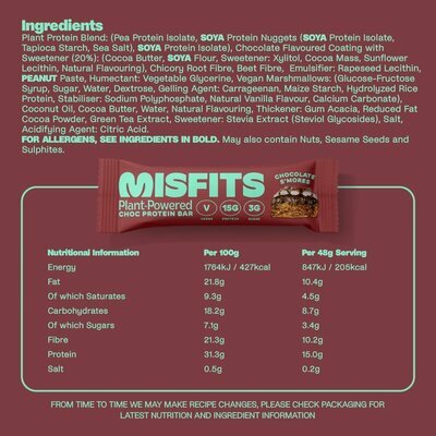 12 Barres Protines Vegan 31% Choc S'mores Caramel & Chamallow MISFITS sans gluten pauvre en sucre