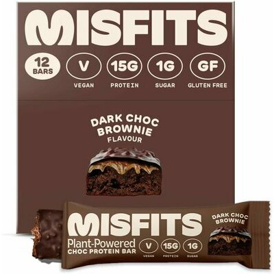 12 barres protines vegan 34% saveur Brownie au chocolat noir intense dark choc brownie MISFITS sans gluten pauvre en sucre