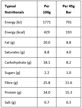 Valeurs nutritionnelles Barre proteine vegan Misfits Brownie chocolat noir intense Dark Choc Brownie low carb sans gluten