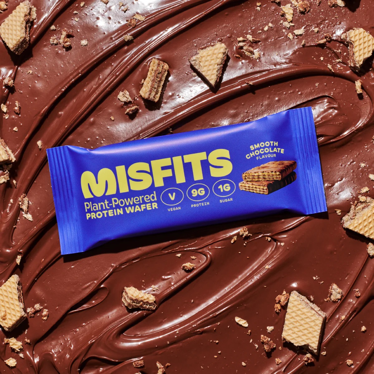 gaufrette proteine vegan chocolat fondant Misfits sans gluten pauvre en sucre